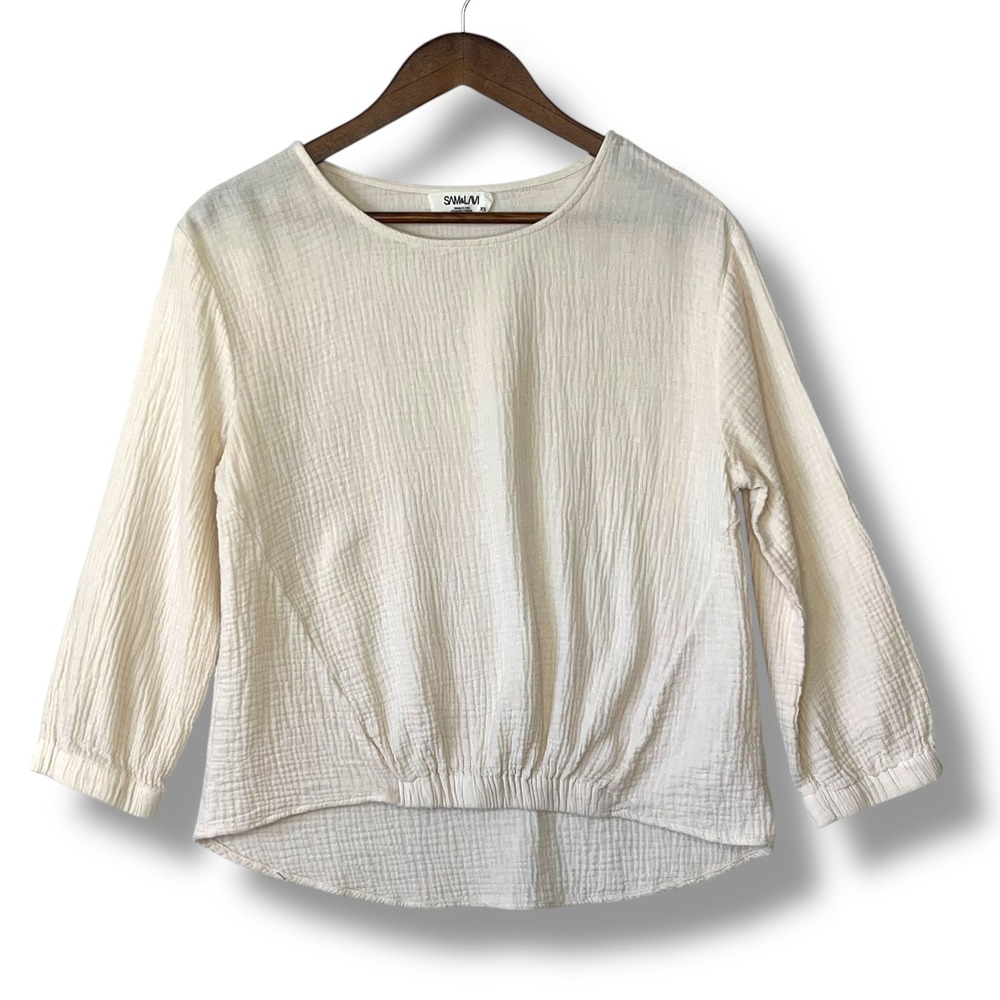 Anthropologie Sam & Lavi XS Gauze 100% Cotton Blouse Cream Coastal Neutral Boho